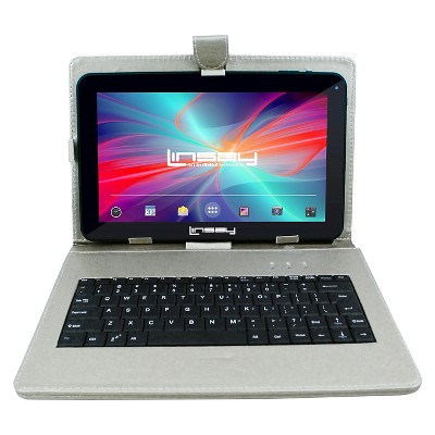 LINSAY 10.1" Quad Core Tablet with Silver Keyboard Case 32GB