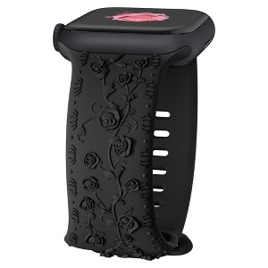 HTUTWOO Rose Engraved Apple Watch Band, Floral Sport Silicone Strap 38/40/41/42/44/45/46/49 mm for iWatch Series 11 10 9 8 7 6 5 4 3 2 1 SE Ultra - 1 of 4