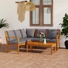 vidaXL 4-Piece Oil Finished Acacia Wood Patio Lounge Set - Modern Style Outdoor Seating with Coffee Table and Cushions - Dark Gray - 2 of 4