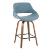 Fabrico Mid-Century Modern Counter Stool in Walnut and Blue Noise Fabric by LumiSource - Set of 2 - 2 of 4