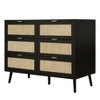 XIYUYEU 6 Drawers Dresser for Bedroom,Modern Rattan Dresser with Pull Handle and Pine Wood Legs,Dressers for Kids Room,Living Room,Walnut/Black - 4 of 4