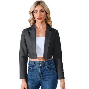 Coolmee Women's Blazer Sleeve Open Front Blazers Slim Fit Casual Work Lightweight Suit Jacket - 1 of 4