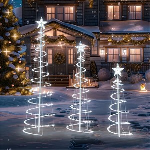 Joyfy 3 Packs Christmas Spiral Tree Yard Light Outdoor Decoration, 218 LED Lights with Stakes for Xmas Party Indoor Outdoor Garden Holiday Decoration - 1 of 4