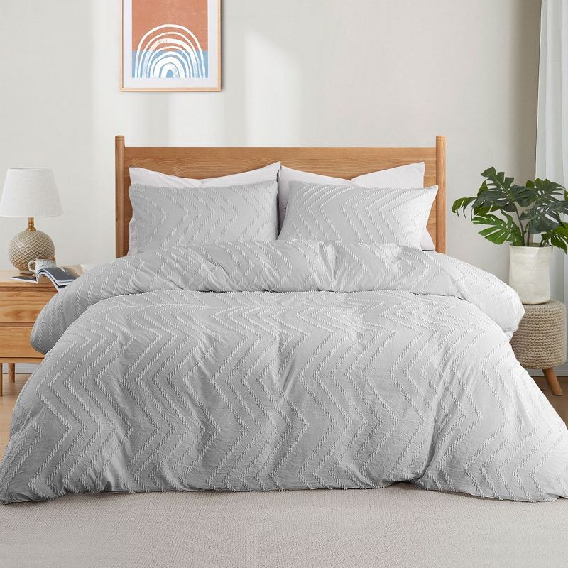 Peace Nest Tufted Microfiber Clipped Duvet Cover Set with Zipper Closure & Corner Ties, 1 of 9