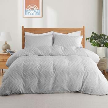 Peace Nest Tufted Microfiber Clipped Duvet Cover Set with Zipper Closure & Corner Ties