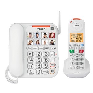 VTech® Amplified Corded/Cordless Answering System with Big Buttons and Display in White - 1 of 4