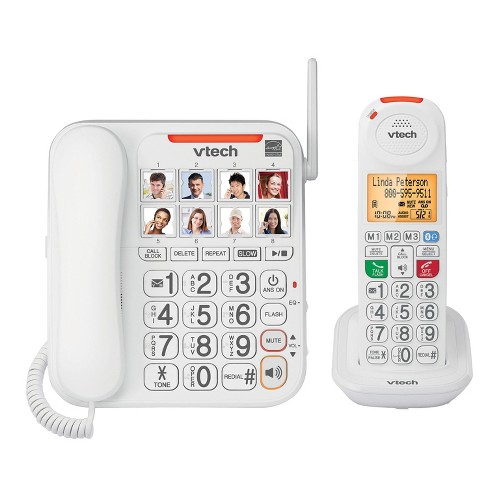 VTech® Amplified Corded/Cordless Answering System with Big Buttons and Display in White - image 1 of 4