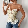 Women's Beige Vintage Bustier Top - Floral Jacquard Corset Bralette, Sexy Lace Trim, Back Tie Closure - 2 of 4