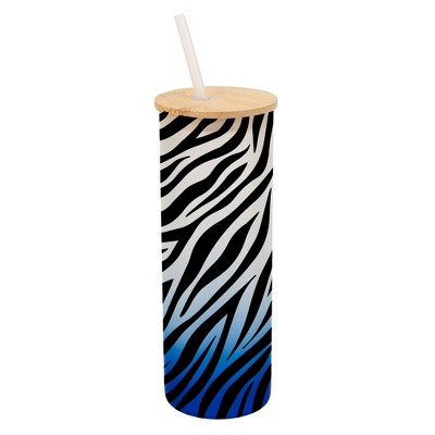 Elanze Designs Zebra Animal Print Wrap-Around Design 25 Ounce Frosted Gradient Glass On-The-Go Coffee Travel Skinny Tumbler Mug Cup, Bamboo Lid and