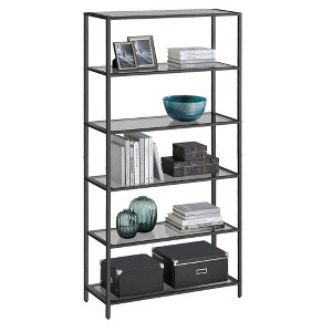 VASAGLE Bookcase, 6-Tier Bookshelf, Slim Shelving Unit for Bedroom, Bathroom, Home Office, Tempered Glass, Steel Frame - 1 of 4