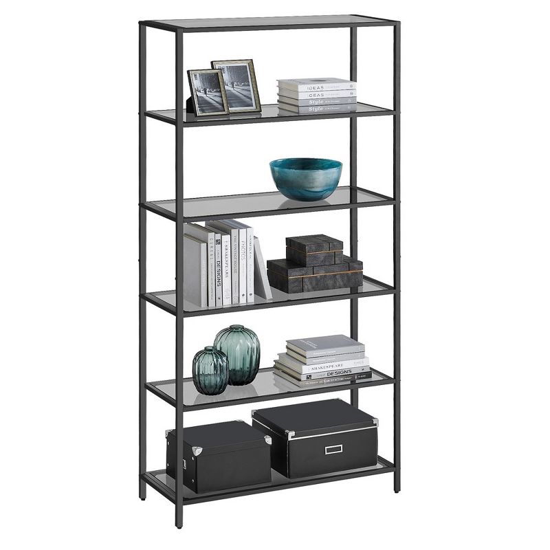 VASAGLE Bookcase, 6-Tier Bookshelf, Slim Shelving Unit for Bedroom, Bathroom, Home Office, Tempered Glass, Steel Frame, 1 of 7