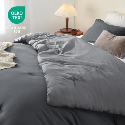 Bedsure Full Size Comforter Set, Reversible Grey Soft Prewashed Bedding for All Seasons, 3 Pieces Warm Down Alternative Bed Set, 1 Lightweight Comforter (82"x — фото 4