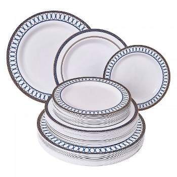 Silver Spoons Elegant Disposable Dinnerware Set, Includes 20 Dinner Plates (10.25”), 20 Salad Plates (9”) & 20 Dessert Plates (7.5”) - Renaissance