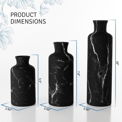 Matte Black Marble Look Decorative Vase Set