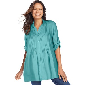 Woman Within Plus Size Rayon 7-Day Pintucked Tunic Blouse - 1 of 4
