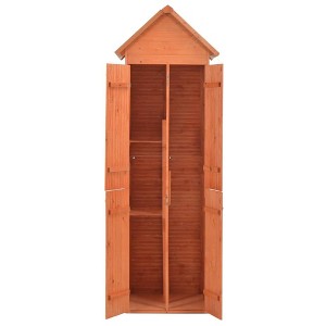 vidaXL Compact Garden Storage Shed - 28"x23.6"x83.9" Wood Cabinet - Waterproof Fabric Roof - Easy Assembly - Brown Wooden Outdoor Tool Shed - 1 of 4