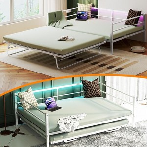 VINGLI Daybed with Pop Up Trundle, Heavy Duty Metal Twin Bed with Trundle, No Box Spring Needed - 1 of 4