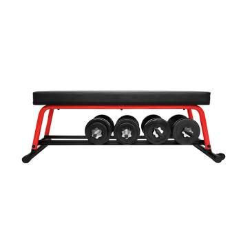 Soozier Adjustable Hyper Extension Dumbbell Weight Bench, Foam Leg Holders,  Exercise Abs, Arms, Core, Strength Workout Station for Home Gym, Red