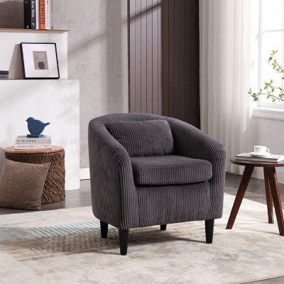 Okak Mid-Century Modern Barrel Accent Chair,Plush Armchair with Wooden Legs and Throw Pillow for Living Room,Office