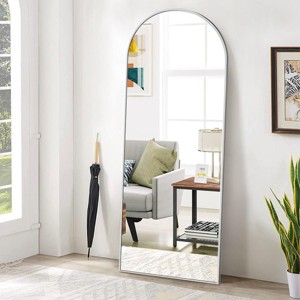 66"x25"  Full Length Mirror, Wall Mirrors Hanging or Leaning Arched-Top Full Body Mirror with Stand for Bedroom, Dressing Room, Silver - 1 of 4