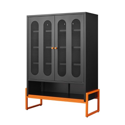 GlasFlength Shoe Racks Double Door Shoe Cabinet Long Shoe Rack FreeStanding Shoe Rack for Living Room, Black, 31.49"*13.77"*46.45"