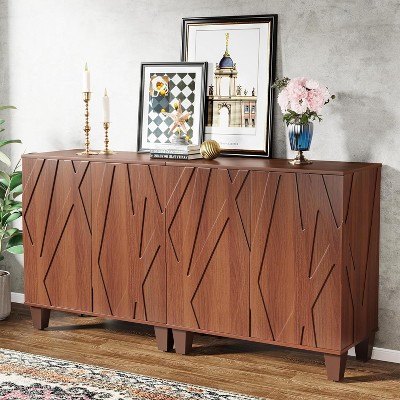 55" Brown Textured Sideboard Buffet with Solid Wood Legs
