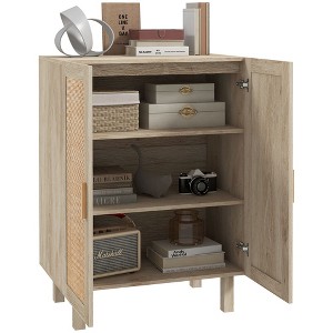 28.7" MDF Sideboard Buffet Cabinet with 2 Rattan Doors and Adjustable Shelves for Kitchen, Living Room or Entryway - 1 of 4