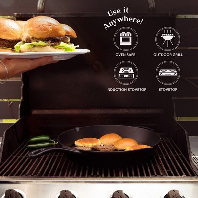 15-Inch Black Cast Iron Skillet with Glass Lid and Silicone Handle