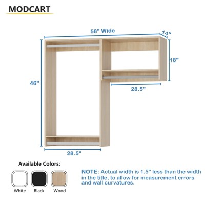 Closet System, Wide Wardrobe Organizer with Tower and Drawers, Wood, Wall Mounted, Bedroom