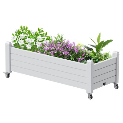 Infurnic Planters, Short Garden Bed Outdoor with Wheels and Drain Holes, Portable Planter Box for Patio Balcony Backyard, White, 43.3"*17.7"*17.56"