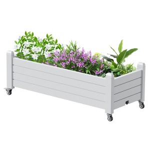 Infurnic Planters, Short Garden Bed Outdoor with Wheels and Drain Holes, Portable Planter Box for Patio Balcony Backyard, White, 43.3"*17.7"*17.56" - 1 of 4