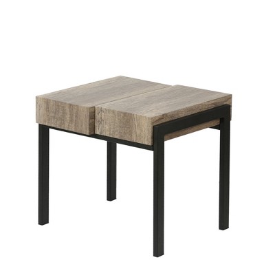 Rustic Oak & Black Metal Dual-Tier End Table