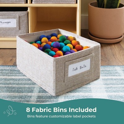 Natural Wood 8-Cubby Kids' Storage Organizer with Fabric Bins