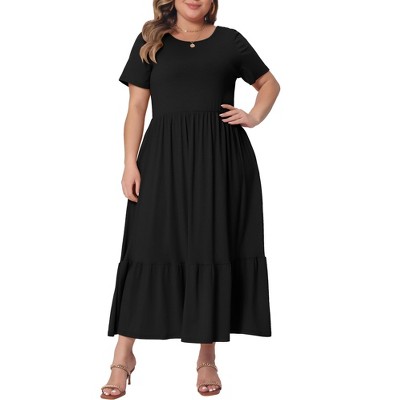 Agnes Orinda Plus Size Dresses for Women Round Neck 3/4 Sleeve with Pockets  A Line Flowy Flare Midi Dress