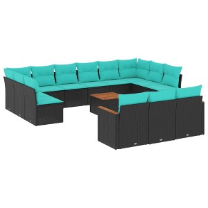 vidaXL 14 Piece Patio Sofa Set with Cushions Black Poly Rattan - 1 of 4