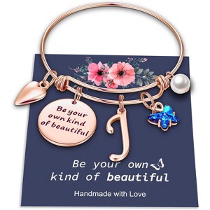 Butterfly Initial Bracelets for Teen Girls and Women with Crystal Butterfly and Pearl, Expandable Bangle - 1 of 4