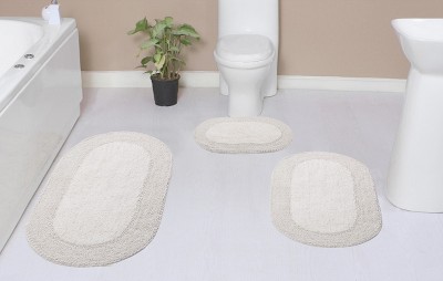 Double Ruffle Collection Cotton Ruffle Pattern Tufted Set of 3 Bath Rug Set - Home Weavers