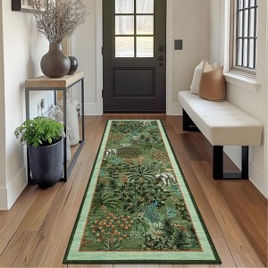 Washable Floral Animal Jungle Rug Non Slip Low Pile Rug Soft Throw Floor Cover Foldable Indoor Carpet for Living Room Bedroom Playroom Nursery - 1 of 4