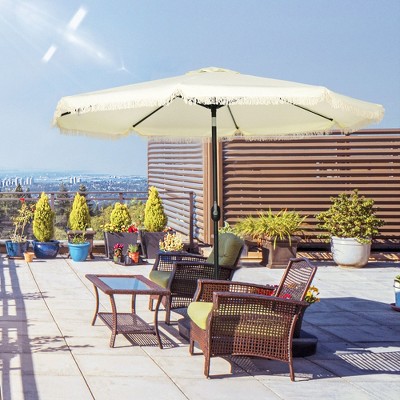 PAGED 9FT Patio Umbrella Double Top Ruffled Market Umbrella with Push Button Tilt and Crank for Garden, Poolside, Base Not Included