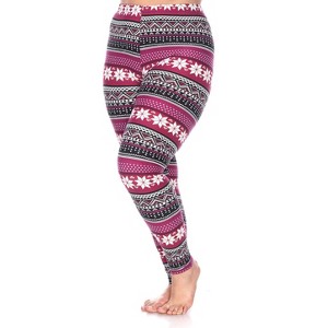 Women's Plus Size Printed Leggings - One Size Fits Most Plus - White Mark - 1 of 3