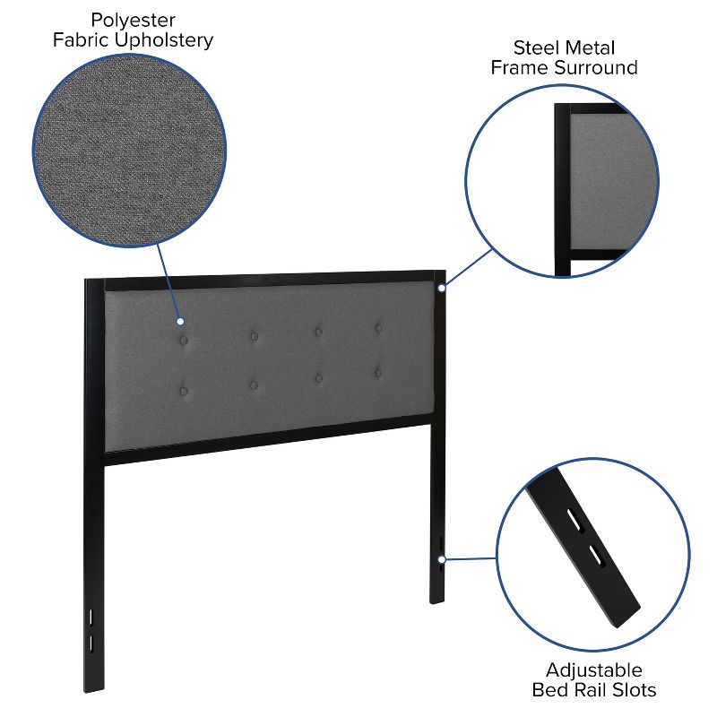 Flash Furniture Bristol Metal Tufted Upholstered Full Size Headboard in Dark Gray Fabric, 5 of 11