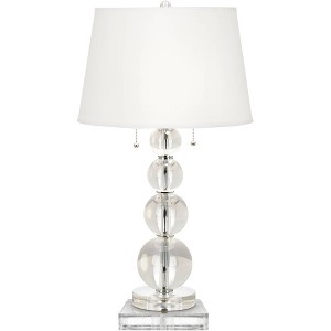 Vienna Full Spectrum Modern Table Lamp 28" Tall with Square Riser Stacked Crystal Spheres White Drum Shade for Bedroom Living Room House Home Bedside - 1 of 4