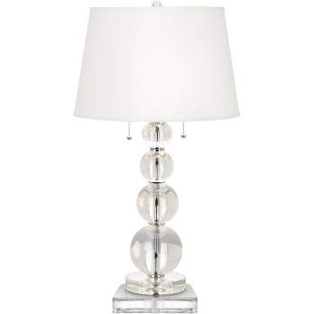 Vienna Full Spectrum Modern Table Lamp 28" Tall with Square Riser Stacked Crystal Spheres White Drum Shade for Bedroom Living Room House Home Bedside