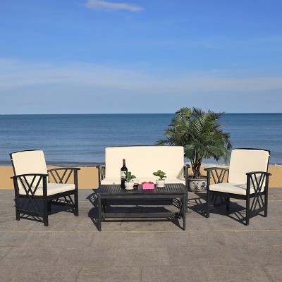 Fontana Black and Beige 4-Piece Acacia Wood Outdoor Set