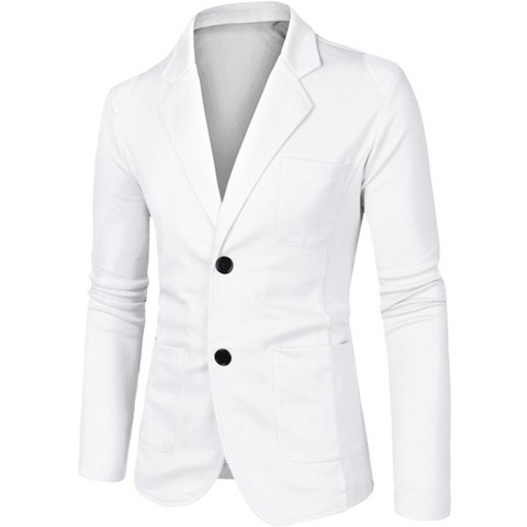 Lars Amadeus Men's Lightweight Notched Lapel Solid Color Long Sleeve Blazer White X Large