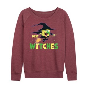 Women's - SpongeBob SquarePants - Best Witches Lightweight French Terry Wide Neck Long Sleeve Graphic Shirt - 1 of 4