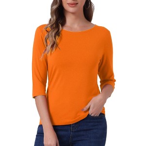 INSPIRE CHIC Women's Classic Solid Elbow Sleeves Round Neck Slim Fit T-Shirts - 1 of 4