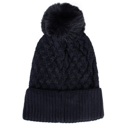 Women's Solid Color 100% Polyester Cable Knit Hat With Pom : Target