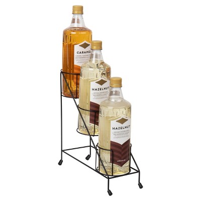 Mind Reader Clear Syrup Bottle Holder, Wire 3 Compartment Bottle Organizer, Storage for Syrup, Wine, Dressing, Black