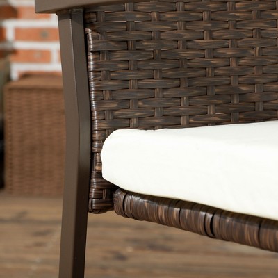 Brown Wicker Outdoor Dining Chairs with White Cushions, Set of 2